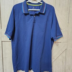 Lands' End Blue Polo Shirt with Striped Collar - XL